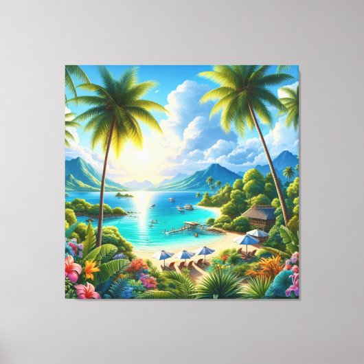 Helder tropisch landschap met palmbomen canvas afdruk (Voorkant)