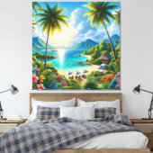 Helder tropisch landschap met palmbomen canvas afdruk (Insitu (Slaapkamer))