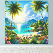 Helder tropisch landschap met palmbomen canvas afdruk (Insitu (Houten vloer))