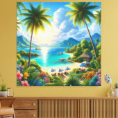 Helder tropisch landschap met palmbomen canvas afdruk (Insitu (Woonkamer))