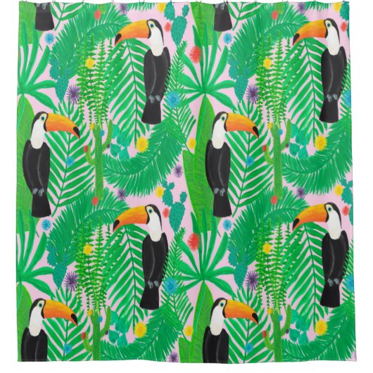 Helder tropisch naadloos handgetekend patroon met  douchegordijn (Voorkant)