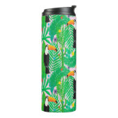 Helder tropisch naadloos handgetekend patroon met  thermosbeker (Gedraaid links)