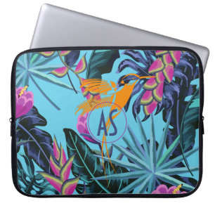 Helder Tropisch oliepatroon met Hummingbird Laptop Sleeve