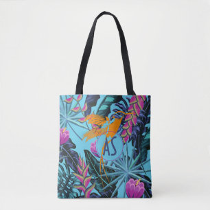 Helder Tropisch oliepatroon met Hummingbird Tote Bag