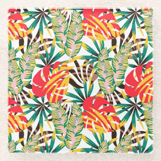 Helder tropisch patroon glazen onderzetter (Voorkant)