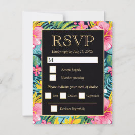 Helder Tropisch Preppy Bloemen Bruiloft RSVP Kaartje