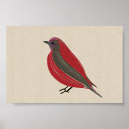 Helder Tropisch Rood Tanager op Linen Canvas Poster