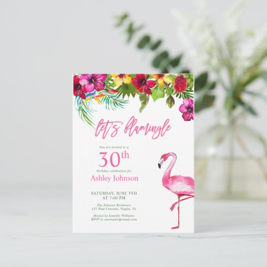 Helder Tropisch Roze Let's Flamingo 30e Verjaardag Briefkaart (Staand voorkant)