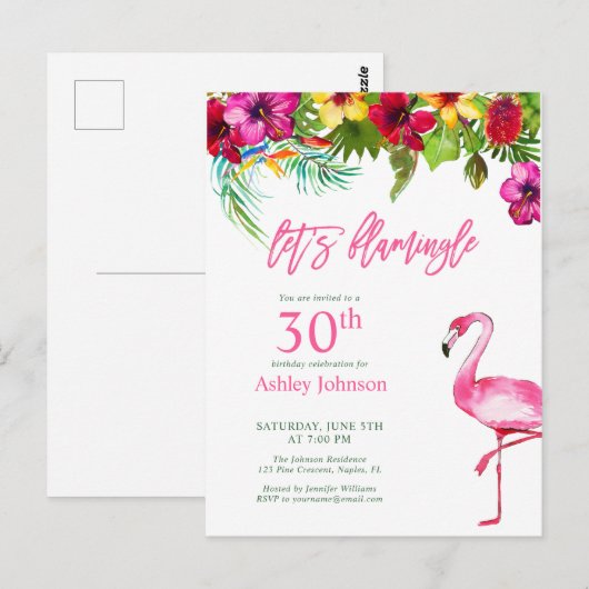 Helder Tropisch Roze Let's Flamingo 30e Verjaardag Briefkaart (Voorkant / Achterkant)