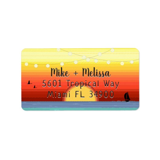 Helder tropisch zonnescherm en strakkerlichten etiket (Voorkant)