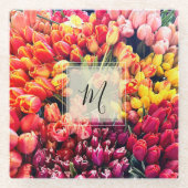 Helder tulp foto met monogram glazen onderzetter (Voorkant)