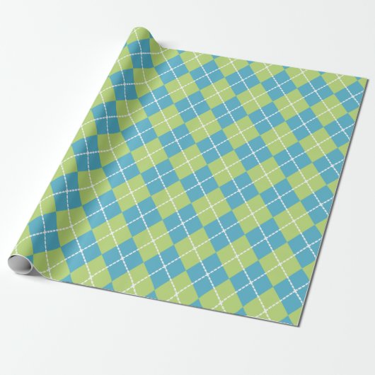 Helder Turkoois en Limoen Argyle Cadeaupapier (Uitgerold)