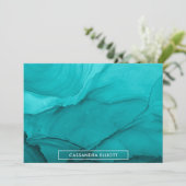 Helder Turquoise Alcohol Ink Vloeibaar Abstract Bedankkaart (Staand voorkant)