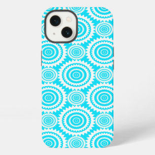 Helder turquoise en wit leuk geometrisch patroon iPhone 13 hoesje
