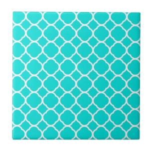 Helder turquoise en wit vierlobbig patroon tegeltje