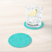 Helder Turquoise Faux Jute Textile Weave Pattern Ronde Kartonnen Onderzetter (Insitu)
