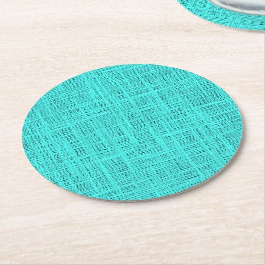 Helder Turquoise Faux Jute Textile Weave Pattern Ronde Kartonnen Onderzetter (Gebogen)