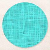 Helder Turquoise Faux Jute Textile Weave Pattern Ronde Kartonnen Onderzetter (Voorkant)