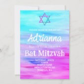 Helder Turquoise Hot Pink Glitter Star Bat Mitzvah Kaart (Voorkant)