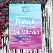 Helder Turquoise Hot Pink Glitter Star Bat Mitzvah