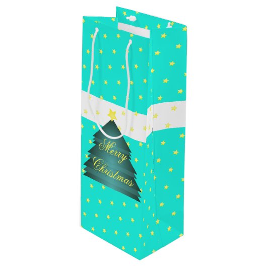 Helder turquoise Kerstmis papieren cadeautas (Voorkant Gekanteld)