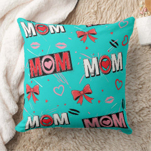 Helder Turquoise MOM Harten Strikjes Pop Patroon Kussen