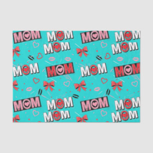 Helder Turquoise MOM Harten Strikjes Pop Patroon Tissuepapier