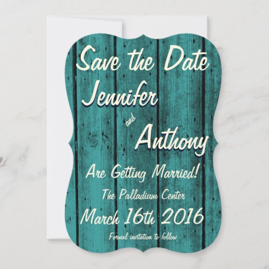 Helder turquoise rustieke Save the Date No. 2br Kaart (Voorkant)