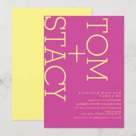 Helder typografie Extra Vet Roze Geel Bruiloft  Kaart