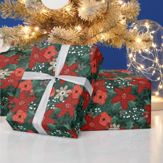 Helder, veeleisend, stijlvol Floral Pattern Kerstm Cadeaupapier (Feestdagen)