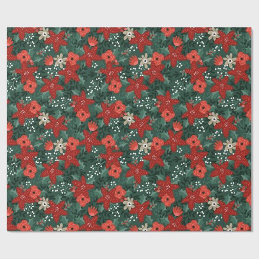 Helder, veeleisend, stijlvol Floral Pattern Kerstm Cadeaupapier (Vlak)