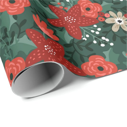 Helder, veeleisend, stijlvol Floral Pattern Kerstm Cadeaupapier (Rol Hoek)