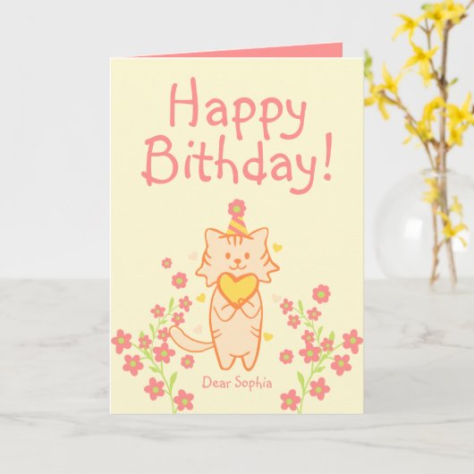 Helder ventilator & kletskat met Pet & hartdag Kaart (Gele Bloem)