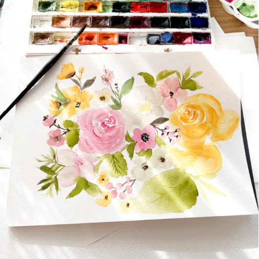 Helder vet geel floraal waterverf baby shower kaart