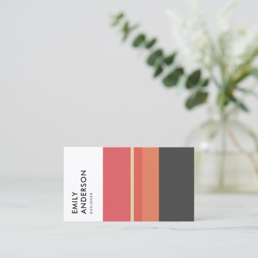 HELDER VET MODERN ORANJE ROZE PERZIK GRIJZE STREPE VISITEKAARTJE (Staand voorkant)