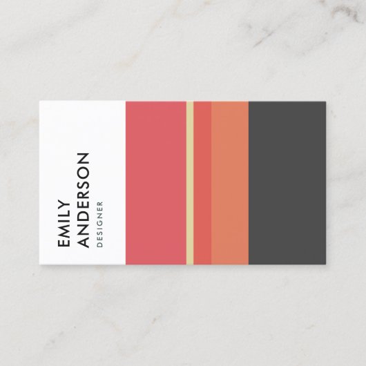 HELDER VET MODERN ORANJE ROZE PERZIK GRIJZE STREPE VISITEKAARTJE (Voorkant)