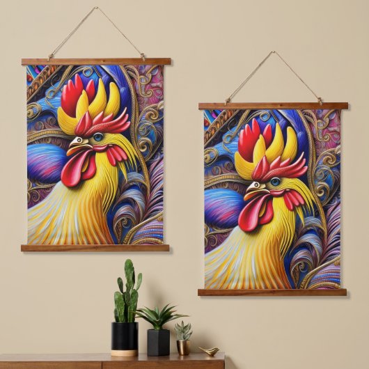 Helder Vibrant Rooster Hangend Wandkleed (Asymmetrisch)