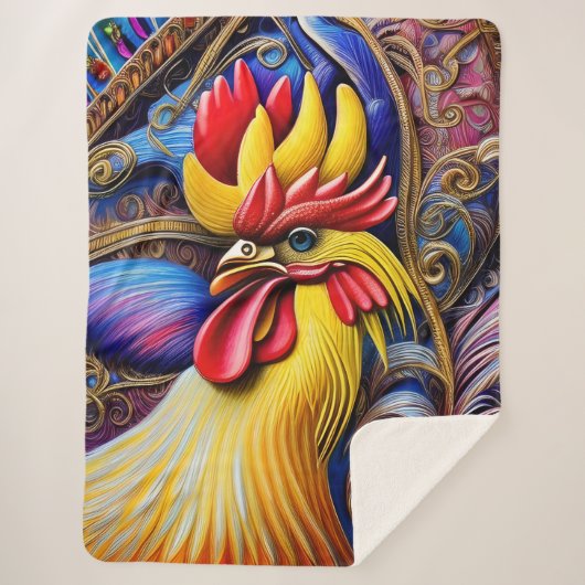 Helder Vibrant Rooster Sherpa Deken (Voorkant)