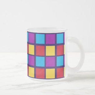 Helder vierkant (met rood en blauw) matglas koffiemok