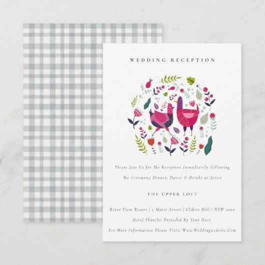 Helder Volk Farm Bloemrijke Vogels Trouwreceptie Informatiekaartje (Voorkant / Achterkant)