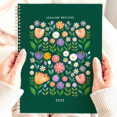 Helder Volkskunst Bloemmotief Aangepaste Naam Planner