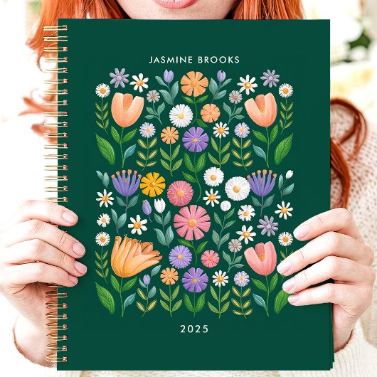 Helder Volkskunst Bloemmotief Aangepaste Naam Planner