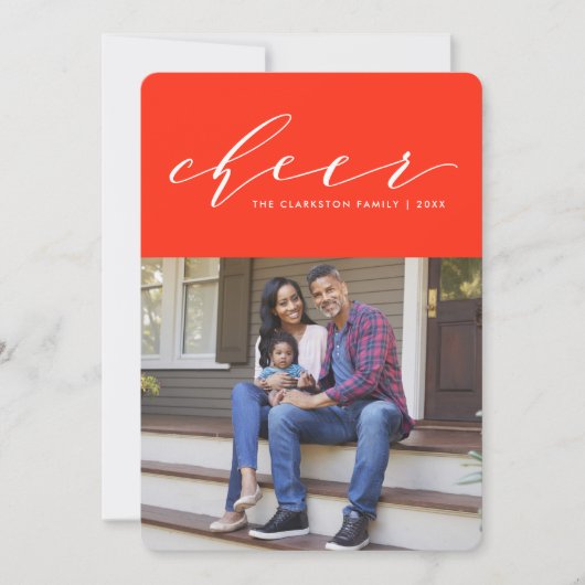 Helder vrolijk leuk script rode vakantie fotokaart feestdagenkaart (Voorkant)