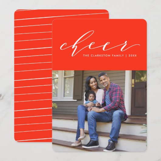 Helder vrolijk leuk script rode vakantie fotokaart feestdagenkaart (Voorkant / Achterkant)