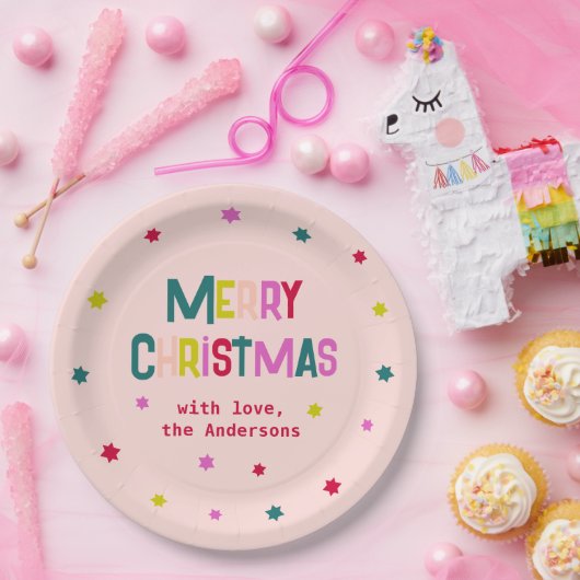 Helder & Vrolijk Modern Merry Christmas Blush Pink Papieren Bordje (Feest)