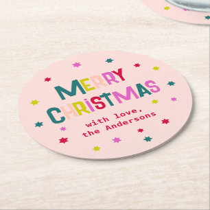 Helder & Vrolijk Modern Merry Christmas Blush Pink Ronde Kartonnen Onderzetter