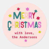 Helder & Vrolijk Modern Merry Christmas Blush Pink Ronde Sticker (Voorkant)