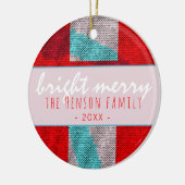 Helder vrolijk script rood breien breiend gezin keramisch ornament (Links)