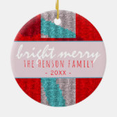 Helder vrolijk script rood breien breiend gezin keramisch ornament (Achterkant)