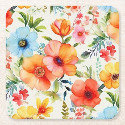 Helder vrolijk waterverf klaproos bloemenserviette kartonnen onderzetters (Voorkant)